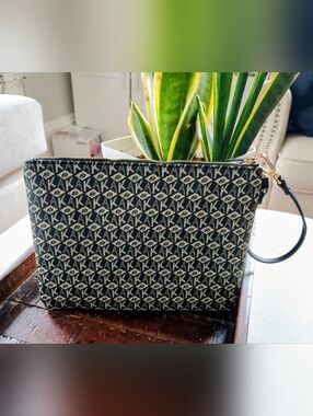 Anne Klein Black and Cream Logo Wristlet Crossbody Bag